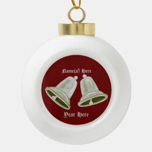 Pewter Bells Seasonal Ceramic Ball Christmas Ornament