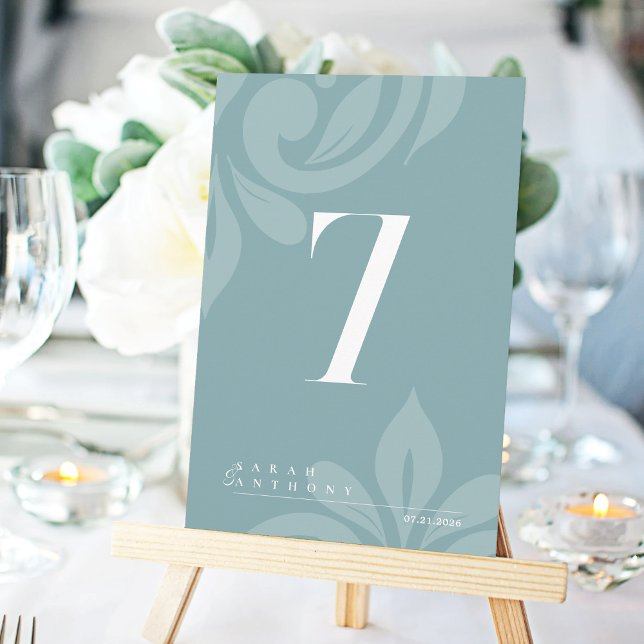 Pewter Blue Elegant Damask Table Number Card (Creator Uploaded)