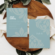 Pewter Blue Tasteful Elegant Script Damask Wedding