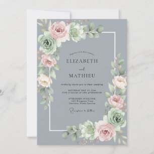Pewter Blush Petal Wedding Invitation