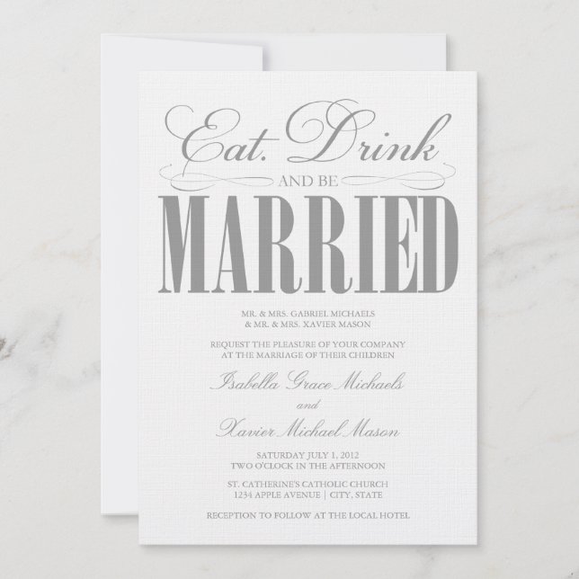Pewter Eat, Drink & Be Married | Wedding Invite (Front)