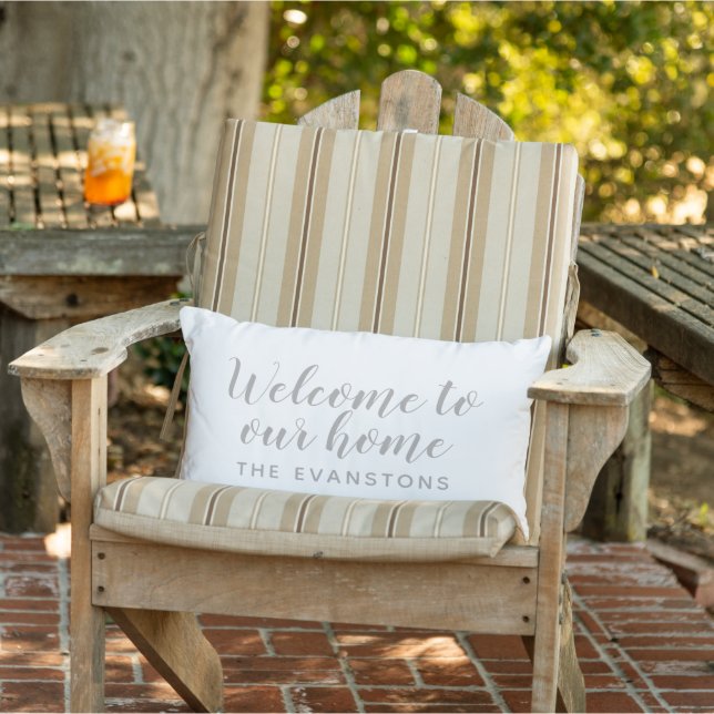 Pewter Grey Script Welcome to Our Home Lumbar Cushion (Chair)