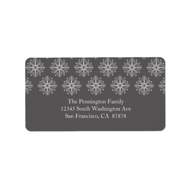 Pewter grey + white snowflake winter address label (Front)