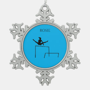 PEWTER GYMNASTICS SNOWFLAKE ORNAMENT. SNOWFLAKE PEWTER CHRISTMAS ORNAMENT
