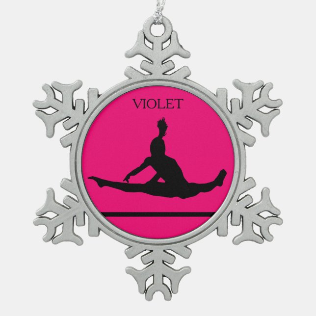 PEWTER GYMNASTICS SNOWFLAKE ORNAMENT. SNOWFLAKE PEWTER CHRISTMAS ORNAMENT (Front)