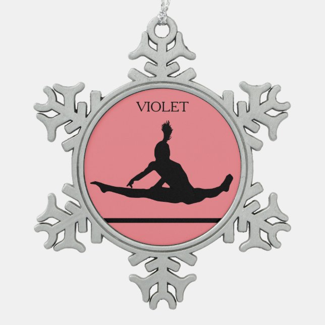 PEWTER GYMNASTICS SNOWFLAKE ORNAMENT. SNOWFLAKE PEWTER CHRISTMAS ORNAMENT (Front)