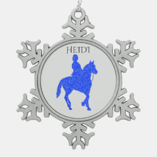 PEWTER" HORSEBACK RIDING" SNOWFLAKE ORNAMENT. SNOWFLAKE PEWTER CHRISTMAS ORNAMENT