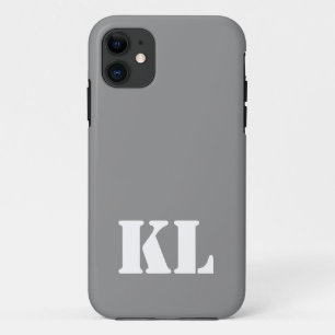 Pewter Metallic Solid Colour Minimalist Monogram iPhone 11 Case