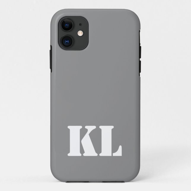 Pewter Metallic Solid Colour Minimalist Monogram Case-Mate iPhone Case (Back)