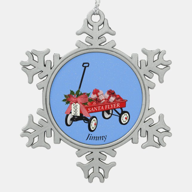 Pewter Ornament Toy Wagon Christmas Presents. (Front)