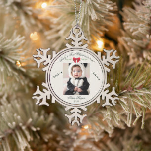 Pewter Snowflake Baby First Christmas 2026 Photo Ornament