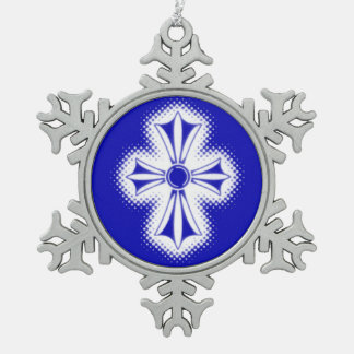 Pewter Snowflake Ornament/Blue Celtic Cross Snowflake Pewter Christmas Ornament