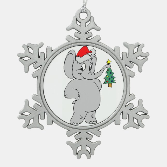Pewter Snowflake Ornament/Santa Elephant Christmas Ornament (Front)