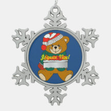 Pewter Snowflake Ornament Teddy Bear