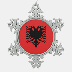 Pewter Snowflake Ornament with Albania Flag