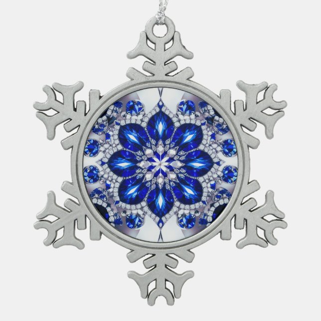 Pewter Snowflake Ornament with Blue White Colours (Front)