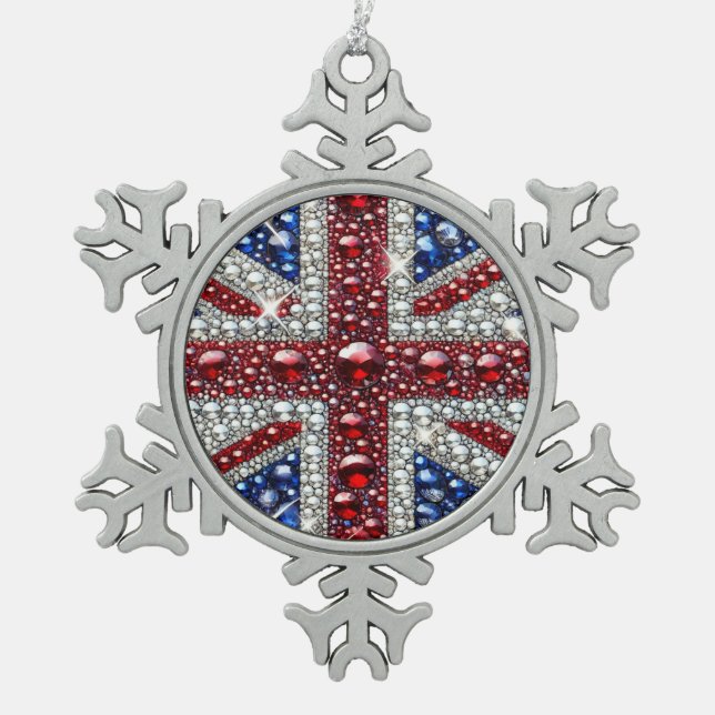 Pewter Snowflake Ornament with British Colours (Front)