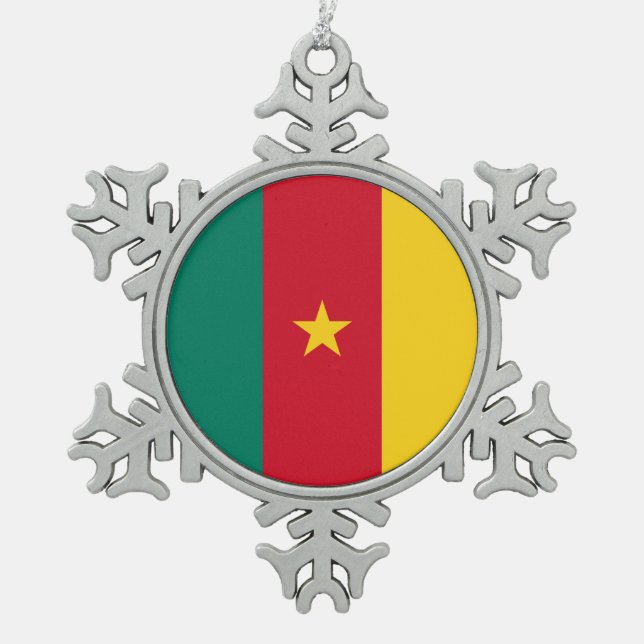 Pewter Snowflake Ornament with Cameroon Flag (Front)