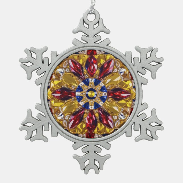 Pewter Snowflake Ornament with Colombia Colours (Front)