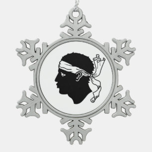 Pewter Snowflake Ornament with Corsica Flag