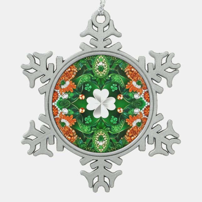 Pewter Snowflake Ornament with Ireland Colours (Front)
