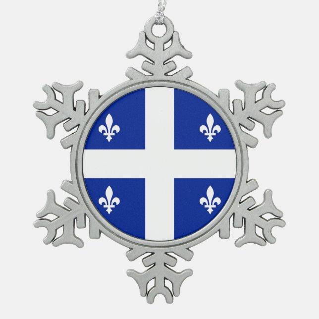 Pewter Snowflake Ornament with Quebec Flag (Front)