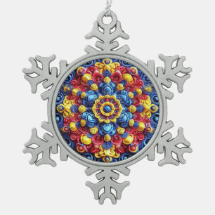 Pewter Snowflake Ornament with Romanian Colours