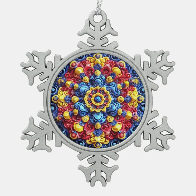 Pewter Snowflake Ornament with Romanian Colours (Front)