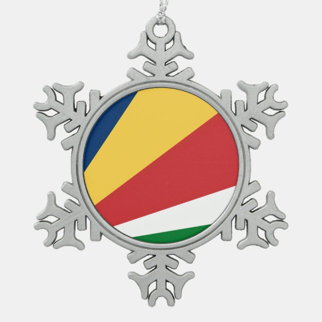 Pewter Snowflake Ornament with Seychelles Colours (Front)