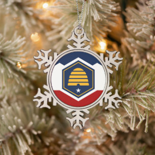 Pewter Snowflake Ornament with Utah Flag