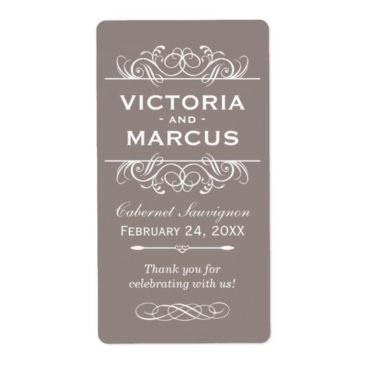 Pewter Wedding Wine Bottle Monogram Favour Labels