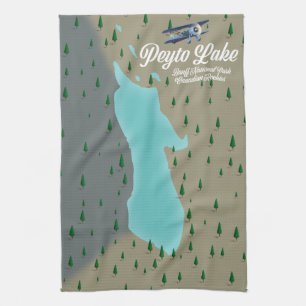 Peyto lake Canadian Rockies map Tea Towel