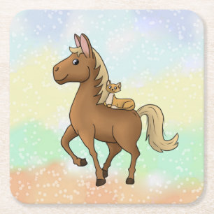 Pferd und Katze Square Paper Coaster