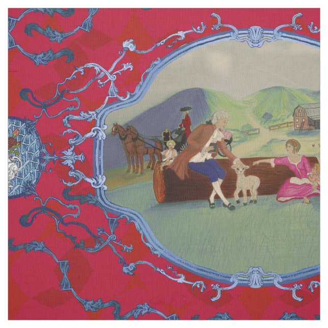 PH&D French Toile Fabric Red and Blue (Swatch)