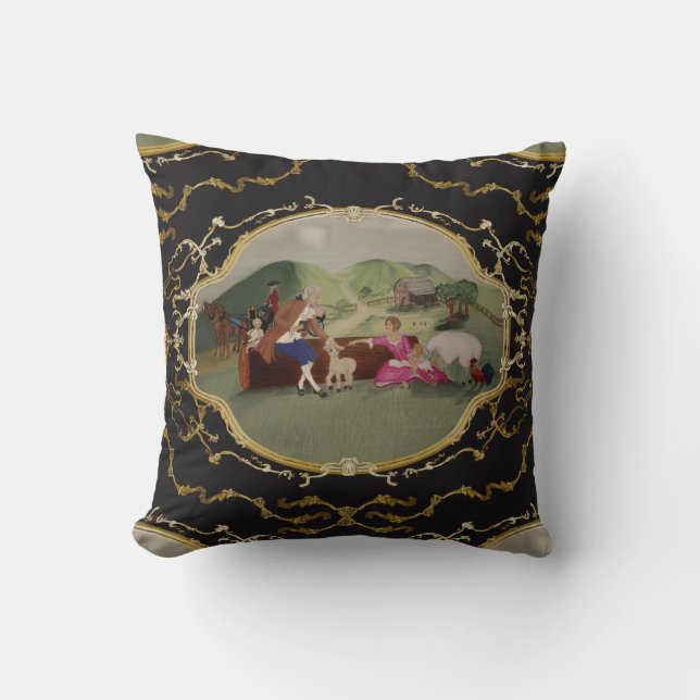 PH&D French Toile Pillow Black and Gold (Front)