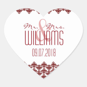PH&D Wedding Heart Sticker Burgundy 2 Damask