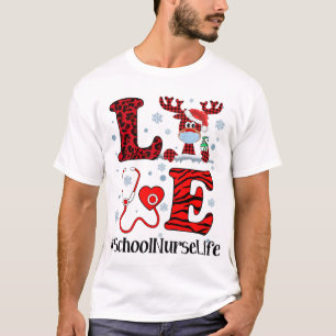 Ph Love Reindeer School Nurse Christmas Red Plaid T-Shirt