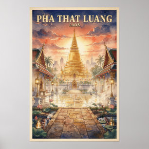 Pha That Luang Laos Vintage Travel Poster