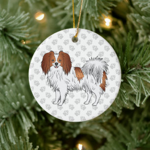 Phalène Dog In Red And White With Grey Paws Ceramic Ornament