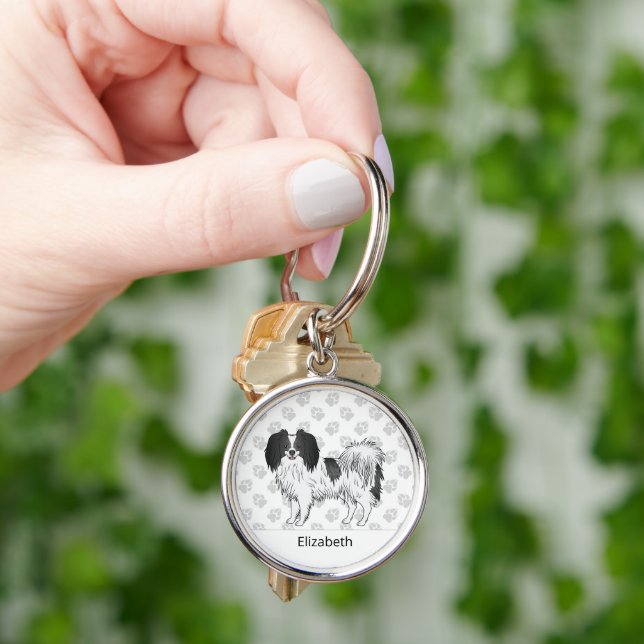 Phalène In Black And White With Personalised Name Key Ring (Hand)