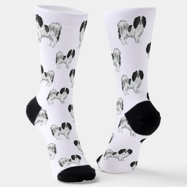 Phalène Pattern In Black And White Color Dog Lover Socks (Angled)