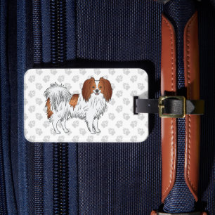 Phalène Red And White Cute Fluffy Dog On Paws Luggage Tag