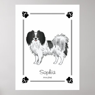 Phalène With Black Paws And Personalised Dog Name Poster
