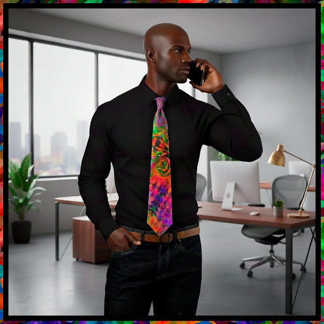 [Phantasmagoria] Warped Swirling Colors Tie (Bring fun back to the office with this striking tie that commands attention.)