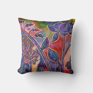 Phantasmagoric Lotus Flower Garden Original Art Cushion