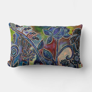 Phantasmagoric Lotus Flower Garden Original Art Lumbar Cushion
