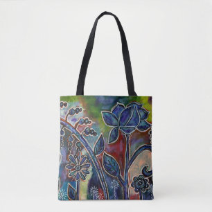 Phantasmagoric Lotus Flower Garden Original Art Tote Bag