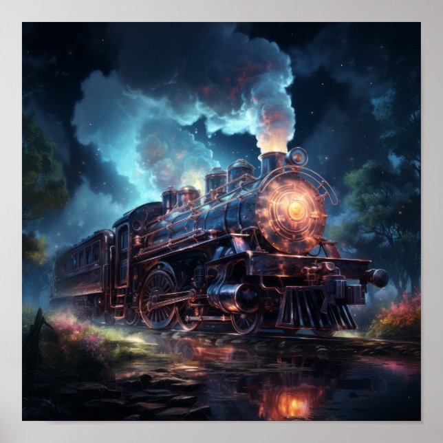 Phantasmal Iridescent Ghost Steam Train Floating - Poster (Front)