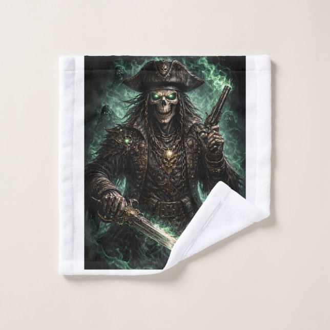 Phantom Pirate Skull – Dark Fantasy Reaper Fleece Bath Towel Set (Wash Cloth)