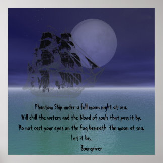 Phantom Ship under a full moon night. Poster